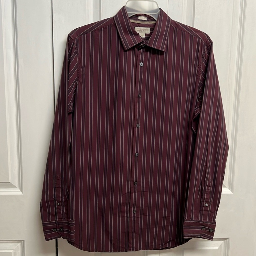 Banana Republic Purple Black Stripe Long Sleeve Shirt Size L Classic Fit